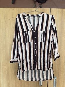 Striped Collared Button-Up Tunic