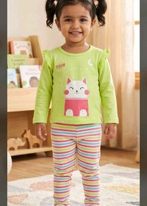 3-6 mnth new Cute Cat Print Cotton Pajama Set