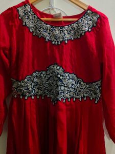 Elegant Red Embroidered Ethnic Gown
