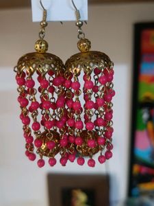 Boho Pink Beaded Dangle Earrings