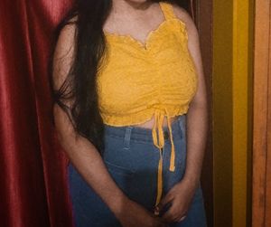 Yellow Ruffle Tie-Up Crop Top