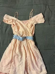 Cute Pink Dress with Blue Sash