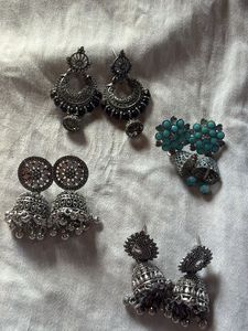 Oxidized Silver Jhumka Earrings