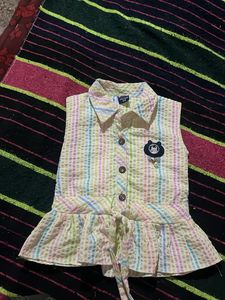 Cute Striped Baby Girl Top with Bear Badge