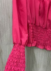 Vibrant Pink Smocked Square Neck Top