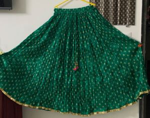 Full Flared Green Printed Ethnic Tiered Long Skirt