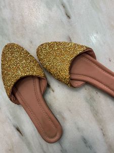 Glam Gold Beaded Pointed Toe Mules