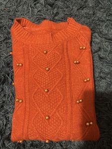 Orange Knit Pullover Sweater