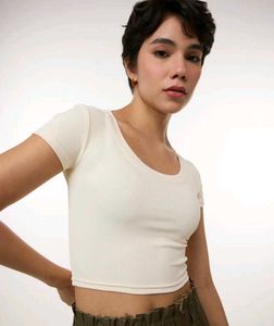 Cream Ribbed Cropped Tee