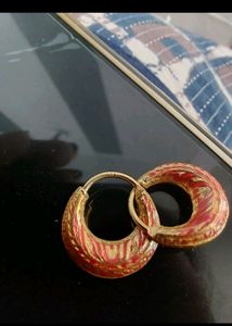 Silver 925 Red & Gold Hoop Earrings