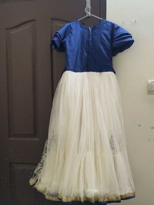 Elegant Blue &amp; White Embroidered Gown