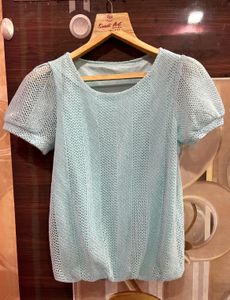 Light Blue Mesh Knit Top