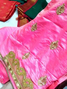 Elegant Pink Embroidered Saree with design blous