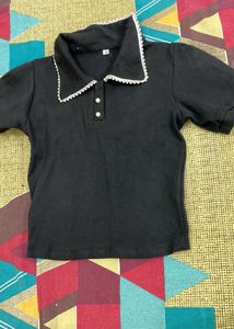 Chic Black Collared Crop Top