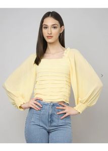 Madame Chic Yellow Square Neck Puff Sleeve Top