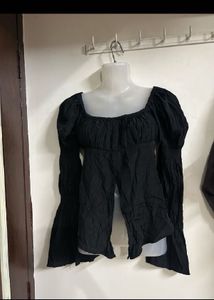 Chic Black Square Neck Puff Sleeve Top