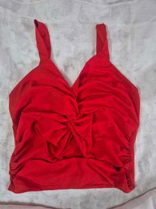 Red Twist Front Ruched Tank Top