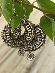 2 Pair Antique Silver Jhumka Earrings