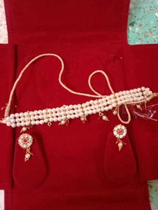 Elegant Pearl &amp; Ruby Necklace Set