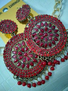 Red Antique  Chandbali Earrings | Party &amp; Festive