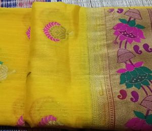 New Vibrant Yellow Banarasi Silk Saree