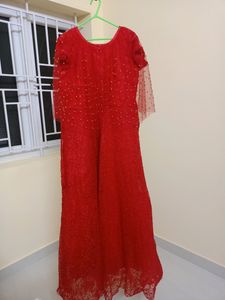 Red Beaded Tulle Top