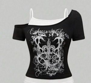 Off-Shoulder Graphic Print Tee