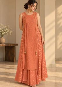 Orange Embroidered Ethnic Dress