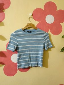 Blue Striped Cropped T-Shirt