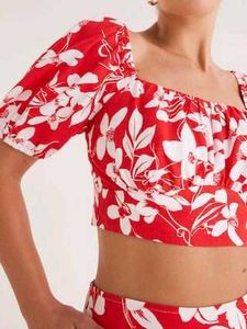 Floral Print Puff Sleeve Crop Top