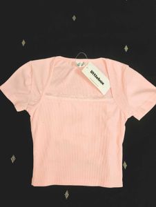 Pink Ribbed Lace Trim Top