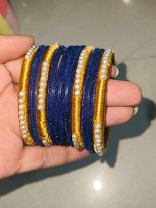 Matte Blue & Gold Bangle Set