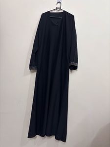 Elegant Black Abaya with Geometric Trim