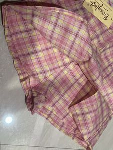 Pink Plaid High-Waisted Shorts