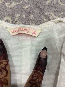 White Textured Dress with Pink Bow