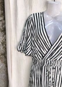 Striped V-Neck Wrap Dress