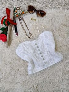 Elegant White Lace Corset Top