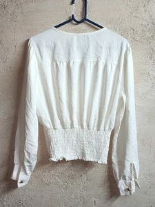 Elegant Crop Wrap Blouse with Gold Buttons