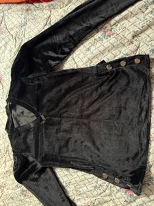 Black Velvet Button Detail Top