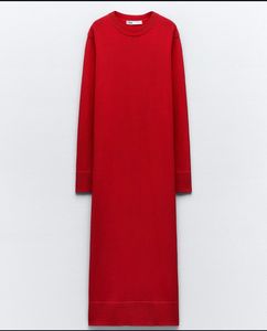ZARA Red knit Long Sleeve Midi Dress