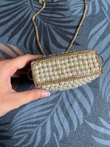 Elegant Pearl Embellished Mini Sling Bag
