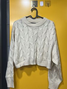 Cream Cable Knit Cropped Sweater