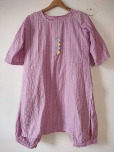 3/4th Sleeves Kurta Pants Set, Pink