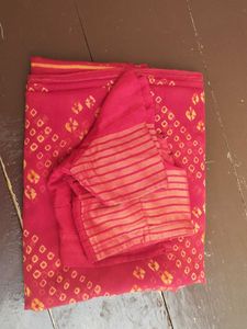 Red Bandhani Saree with Blouse