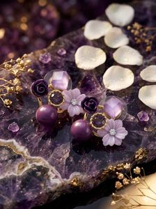 Elegant Purple Flower &amp; Pearl Earrings
