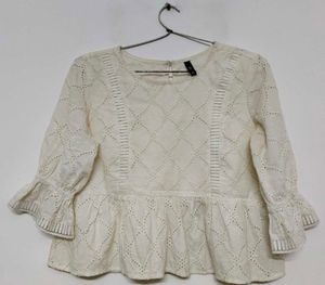 White Eyelet Peplum Top