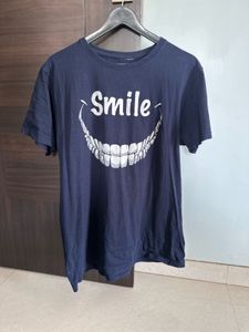 Navy Blue Smile Graphic T-Shirt