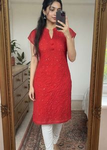 Stunning Red Embroidered Kurta