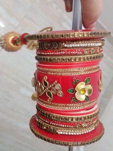 Beautiful Red Bridal Bangles with kalira