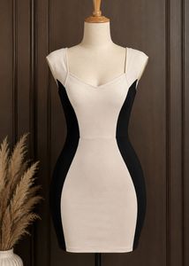 Cream & Black Bodycon Mini Dress